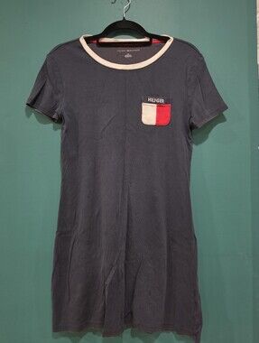Tommy Hilfiger Navy Cotton T-Shirt Dress Flag Pocket S